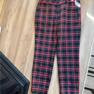 Zara Women's Red and Black Plaid Cropped Pants